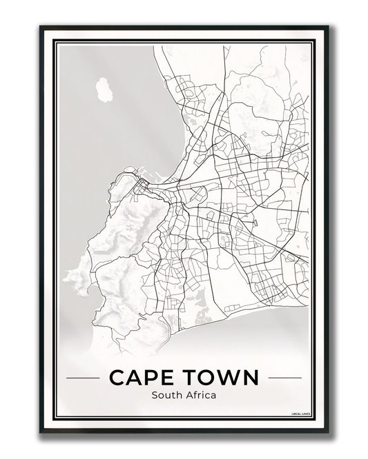 Kaapstad Stadskaart – Poster - Light ingelijst
