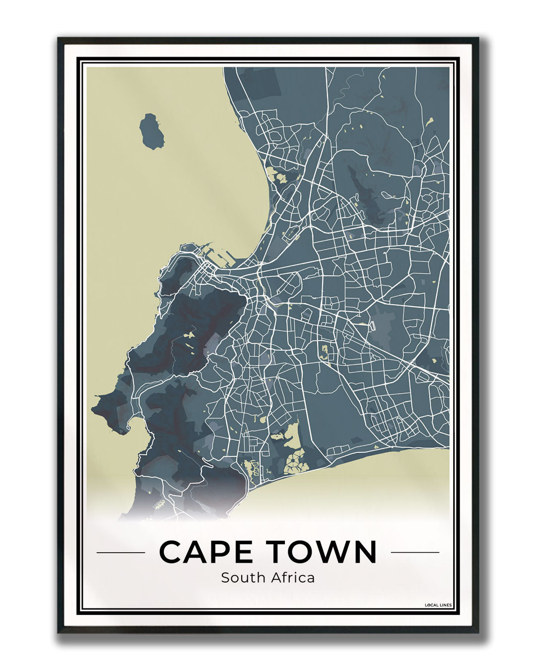 Kaapstad Stadskaart – Poster - Midnight ingelijst