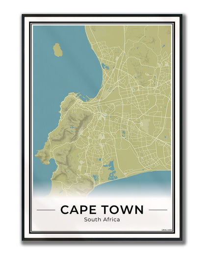 Kaapstad Stadskaart – Poster - Moss ingelijst