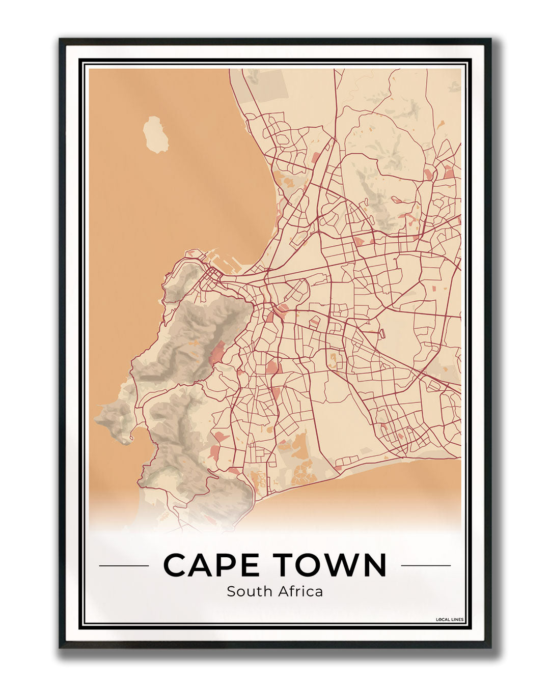 Kaapstad Stadskaart – Poster - Terracotta ingelijst