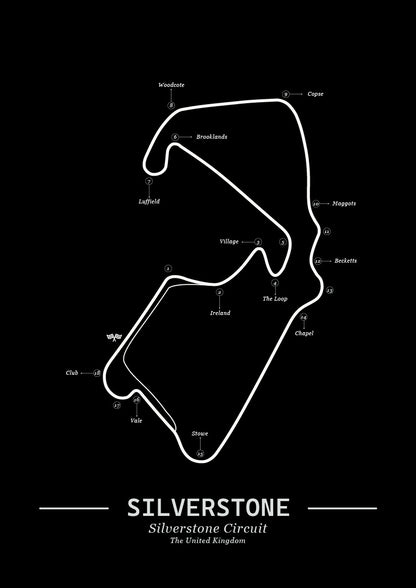 Poster Silverstone Formule 1 Circuit | Zwart