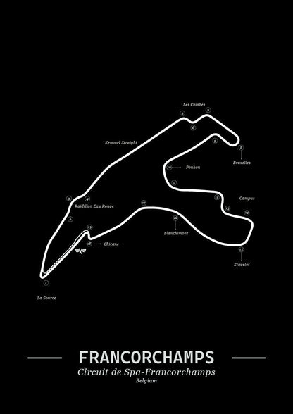 Poster Spa-Francorchamps Formule 1 Circuit | Zwart