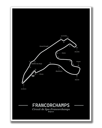 Poster Spa-Francorchamps Formule 1 Circuit | Zwart