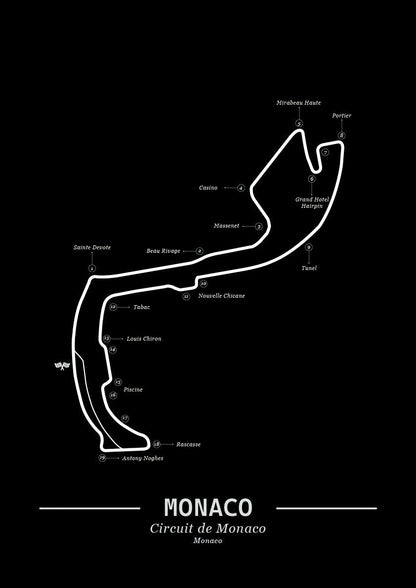 Poster Monaco Formule 1 Circuit | Zwart