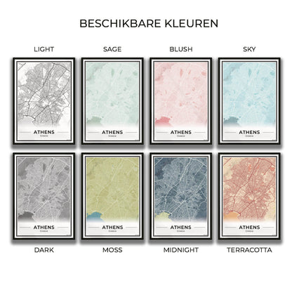 Athene Stadskaart – Poster - Overzicht alle kleurvarianten