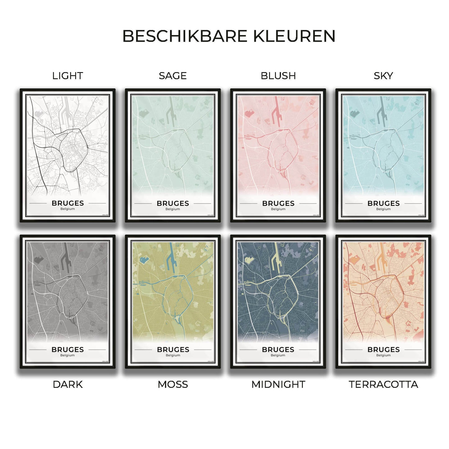 Brugge Stadskaart – Poster - Overzicht alle kleurvarianten
