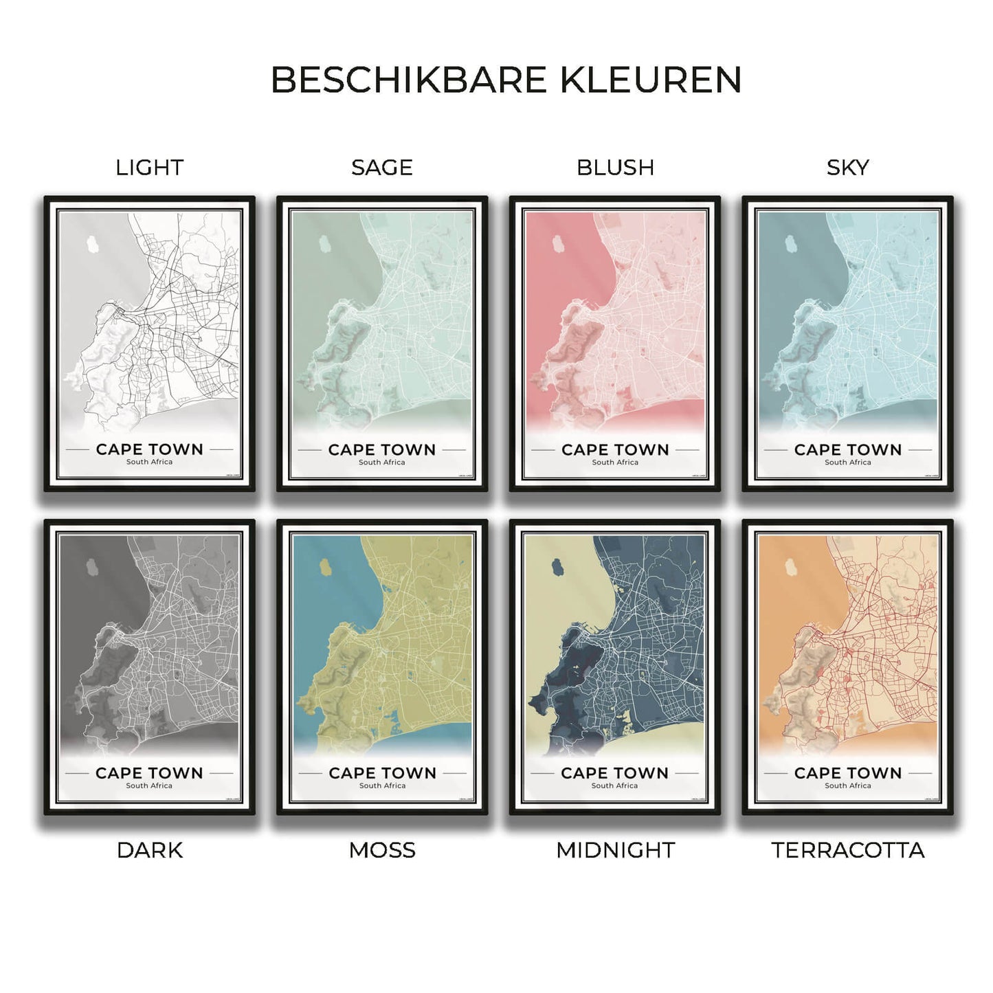 Kaapstad Stadskaart – Poster - Overzicht alle kleurvarianten