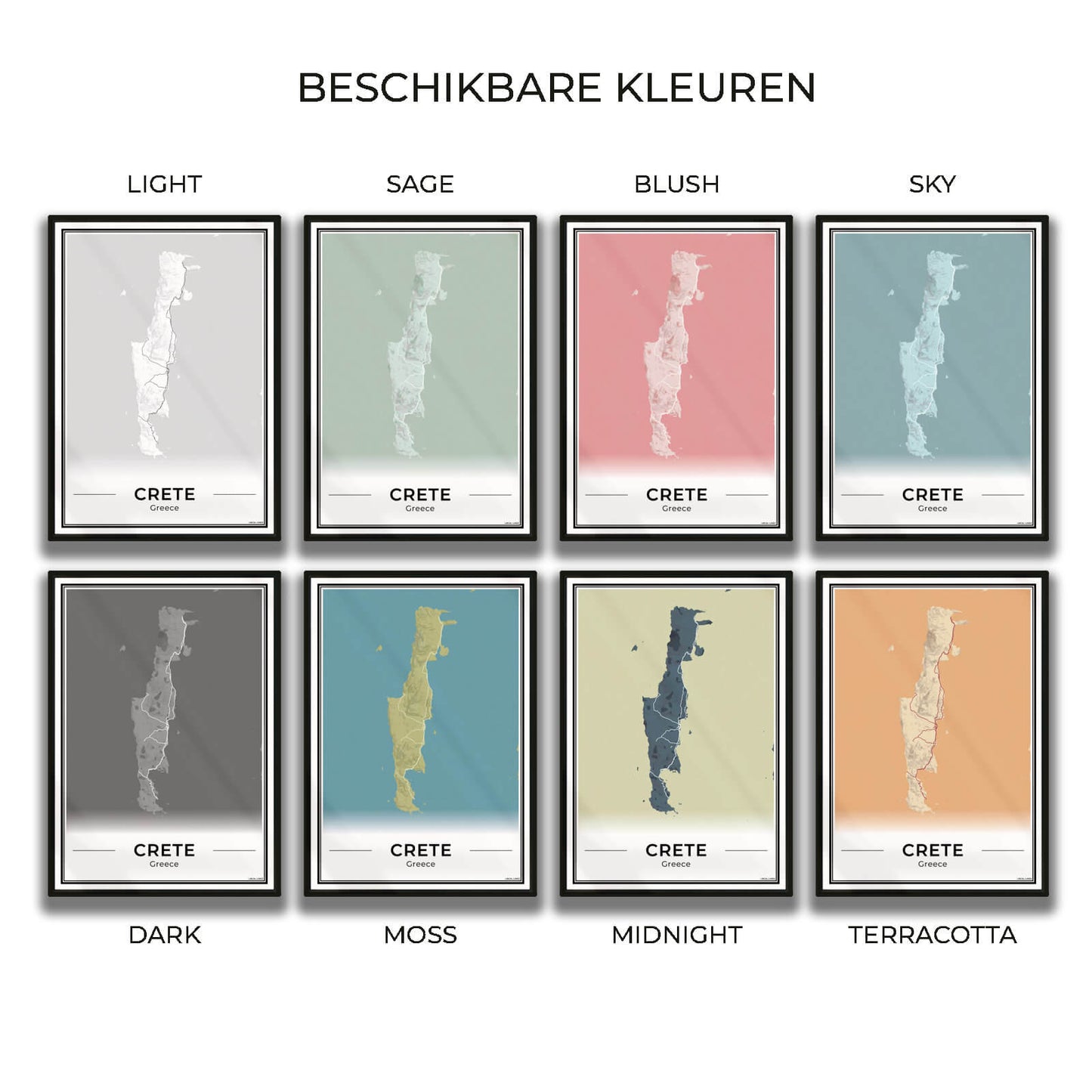 Kreta Eilandkaart – Poster - Overzicht alle kleurvarianten