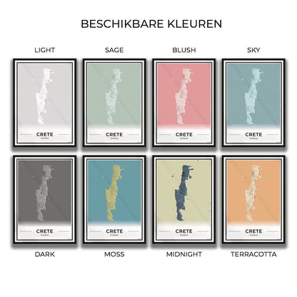 Kreta Eilandkaart – Poster - Overzicht alle kleurvarianten