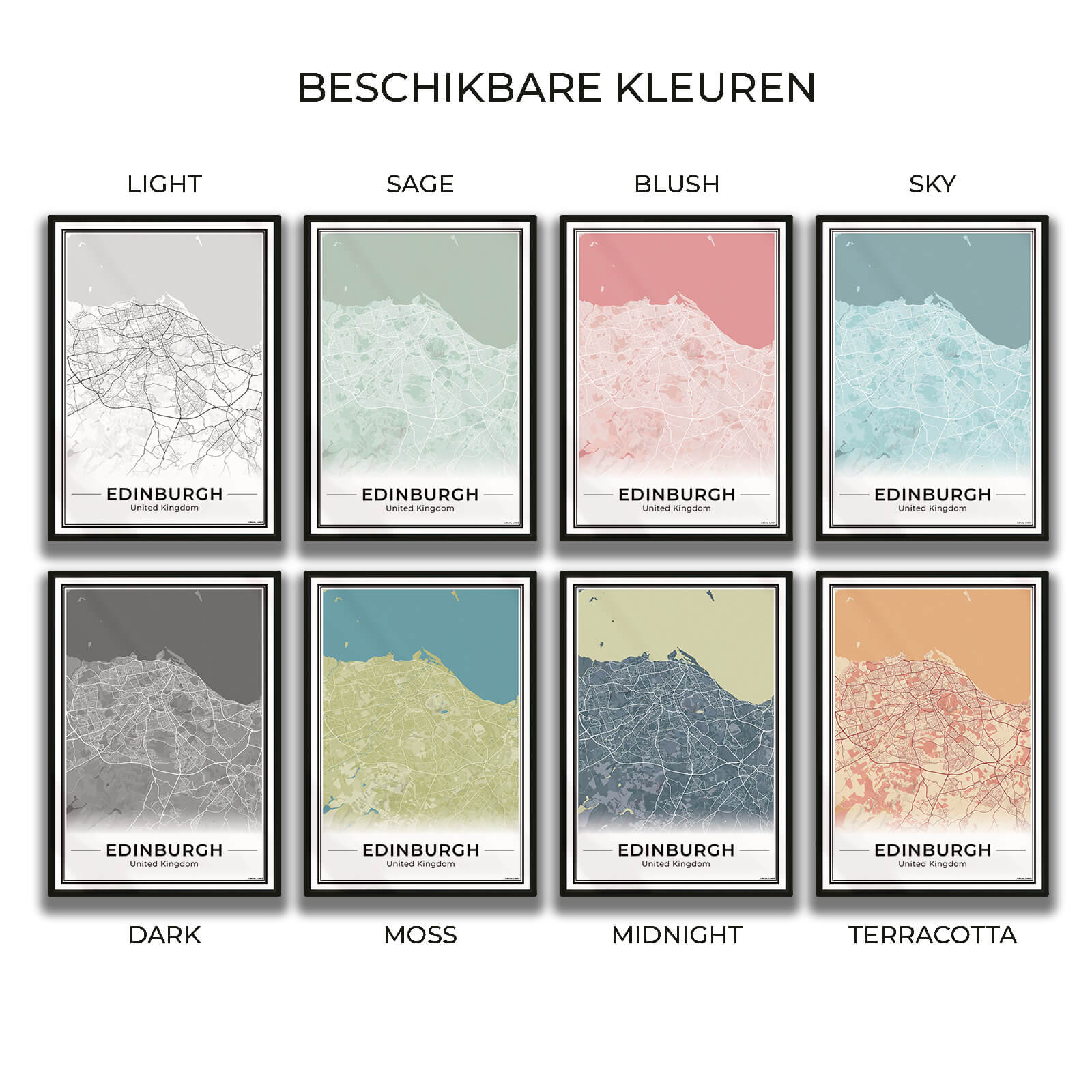 Edinburgh Stadskaart – Poster - Overzicht alle kleurvarianten