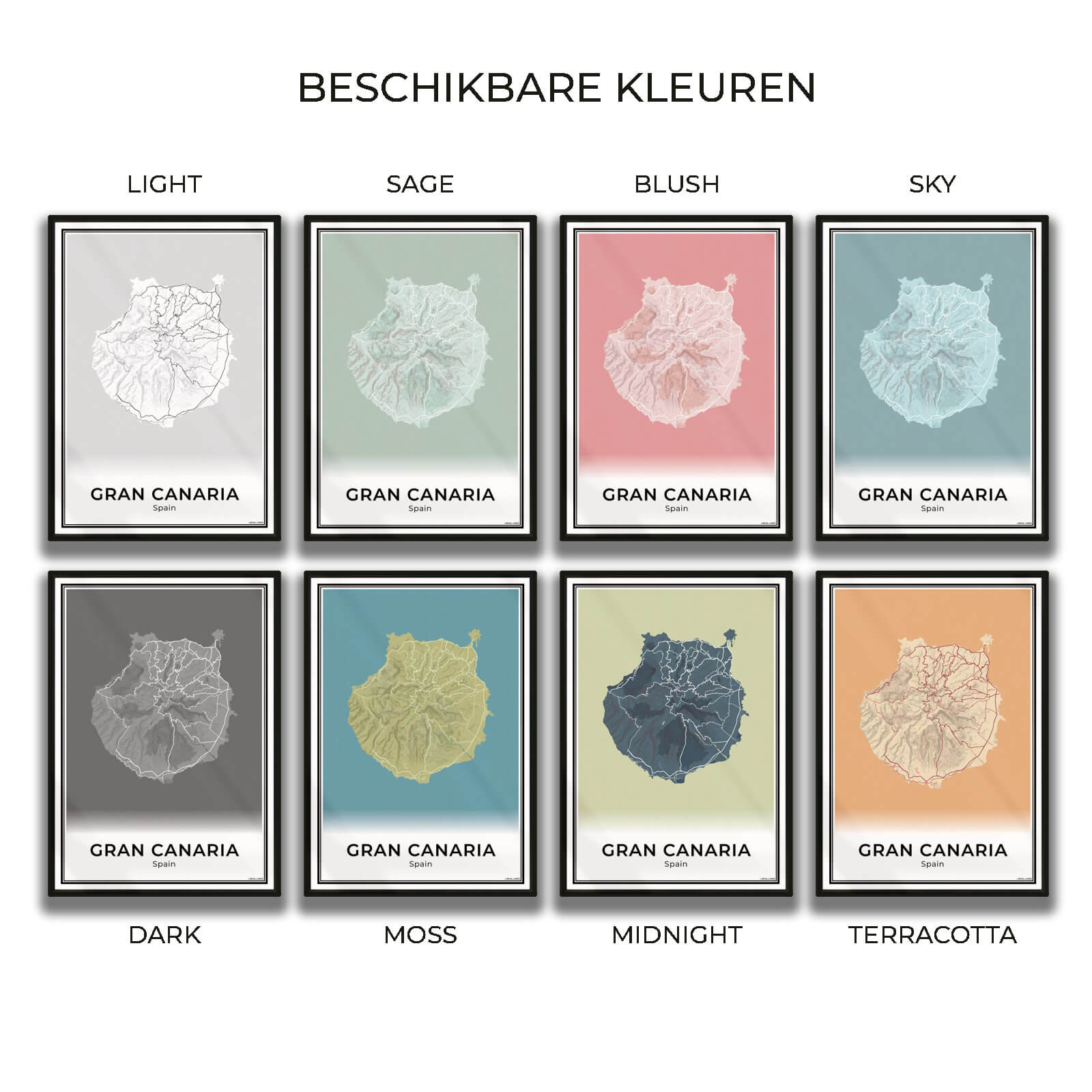 Gran Canaria Eilandkaart – Poster - Overzicht alle kleurvarianten