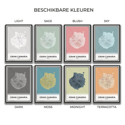Gran Canaria Eilandkaart – Poster - Overzicht alle kleurvarianten
