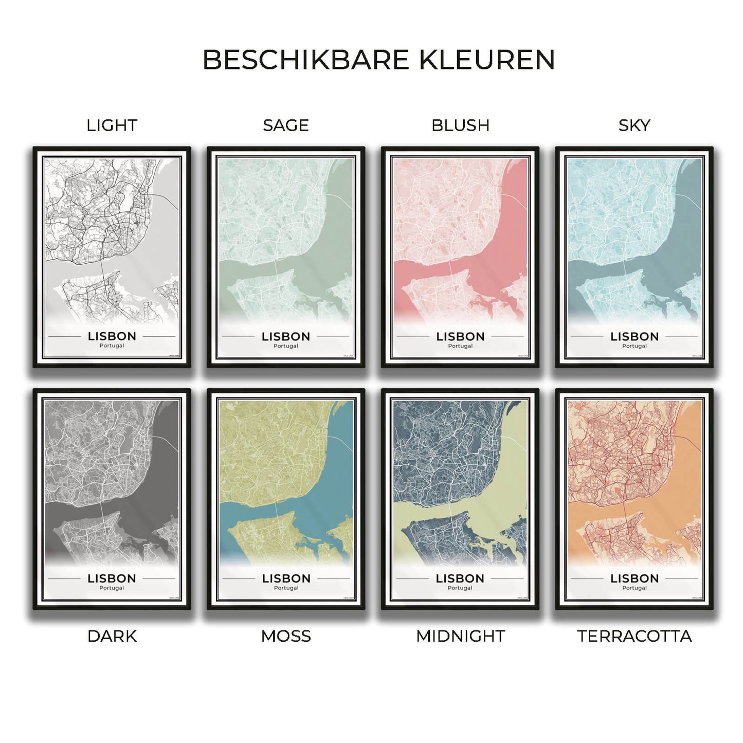 Lissabon Stadskaart – Poster - Overzicht alle kleurvarianten