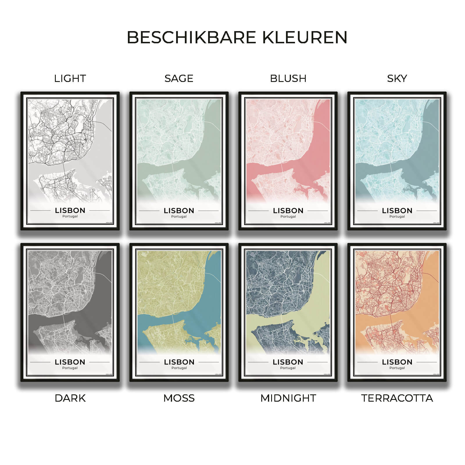 Lissabon Stadskaart – Poster - Overzicht alle kleurvarianten