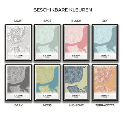 Lissabon Stadskaart – Poster - Overzicht alle kleurvarianten