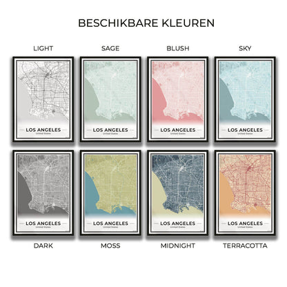 Los Angeles Stadskaart – Poster - Overzicht alle kleurvarianten