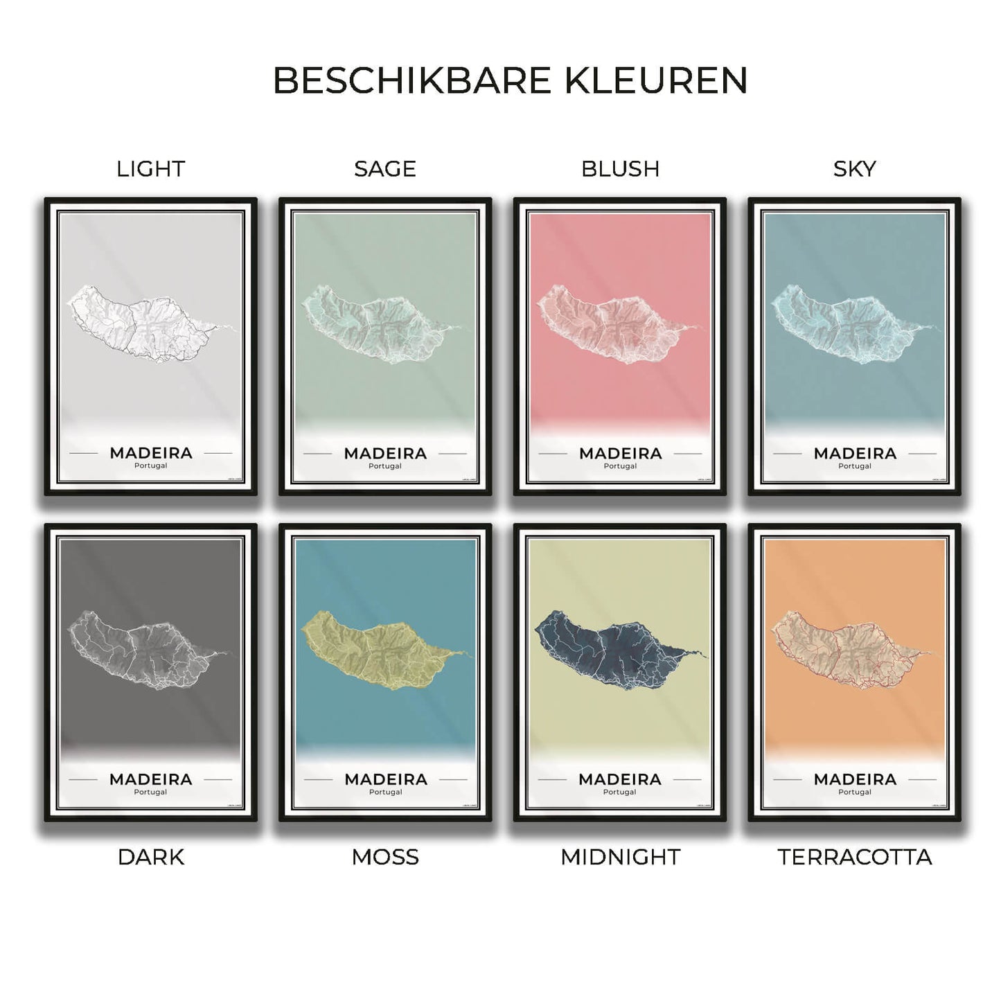 Madeira Eilandkaart – Poster - Overzicht alle kleurvarianten