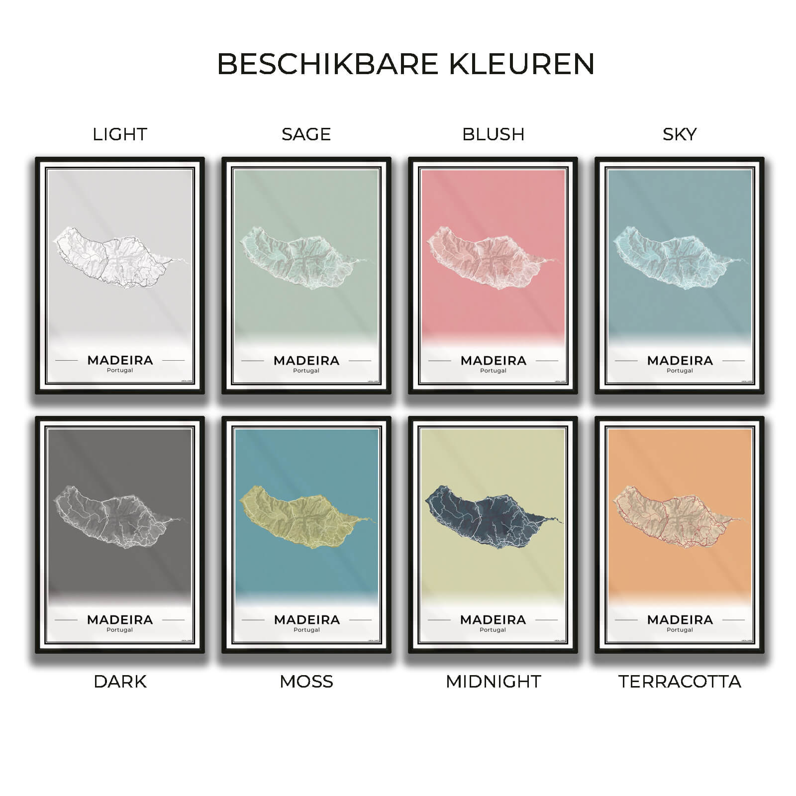 Madeira Eilandkaart – Poster - Overzicht alle kleurvarianten