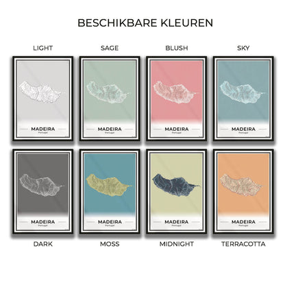 Madeira Eilandkaart – Poster - Overzicht alle kleurvarianten
