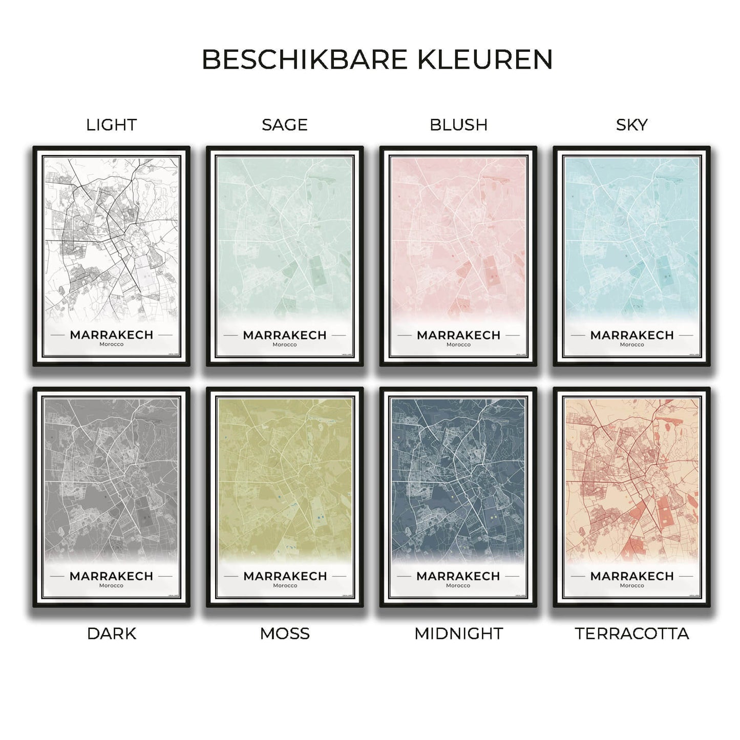 Marrakech Stadskaart – Poster - Overzicht alle kleurvarianten
