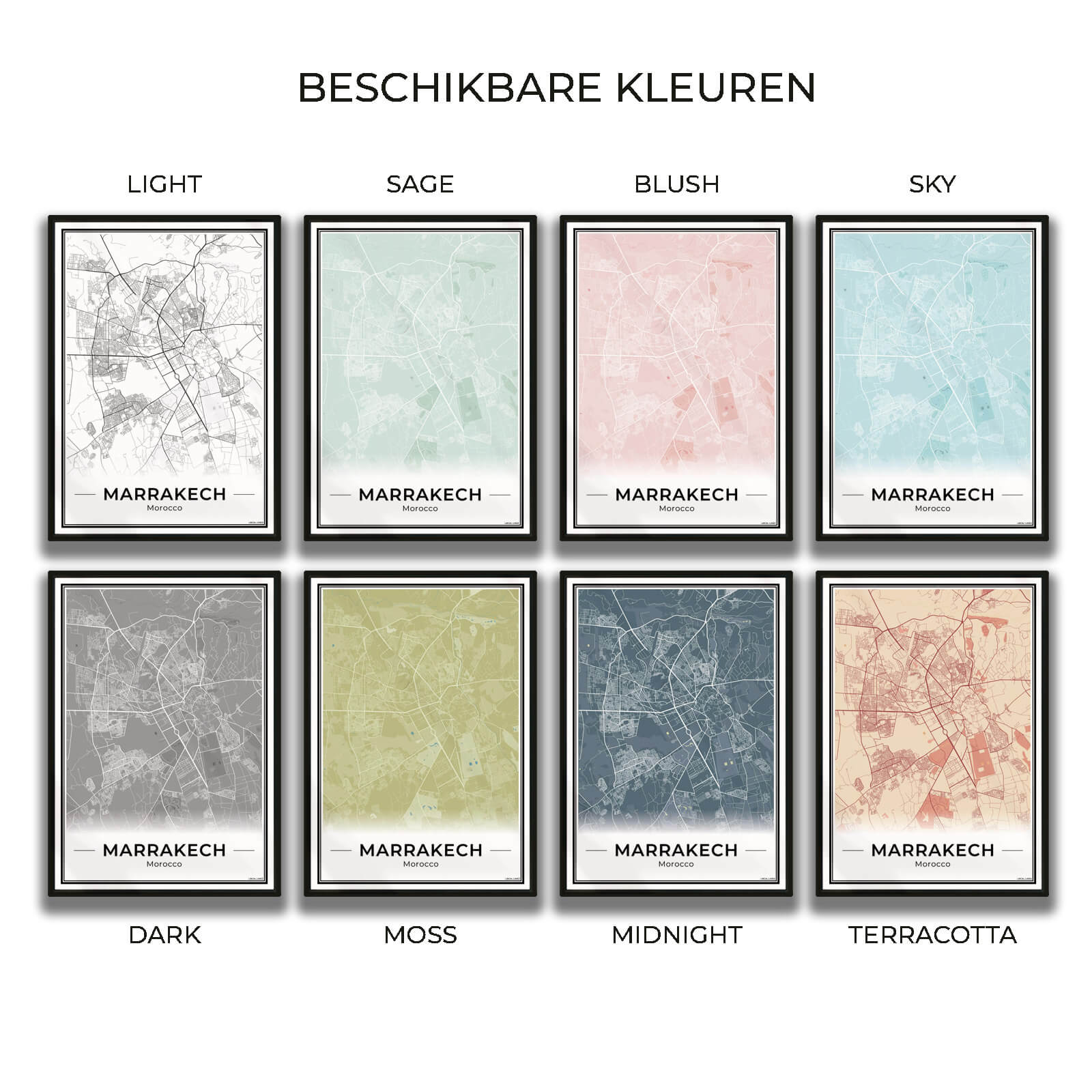 Marrakech Stadskaart – Poster - Overzicht alle kleurvarianten