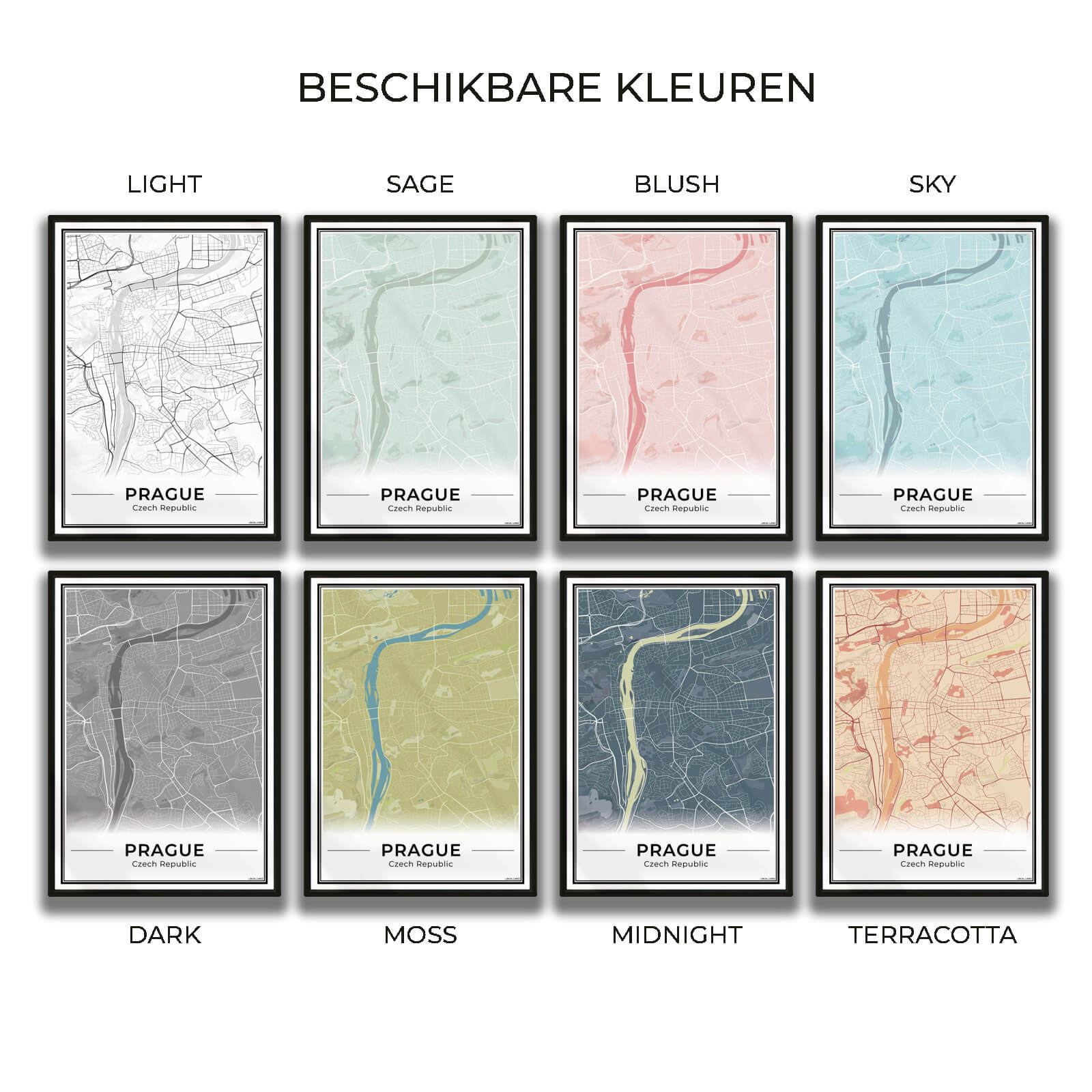 Praag Stadskaart – Poster - Overzicht alle kleurvarianten