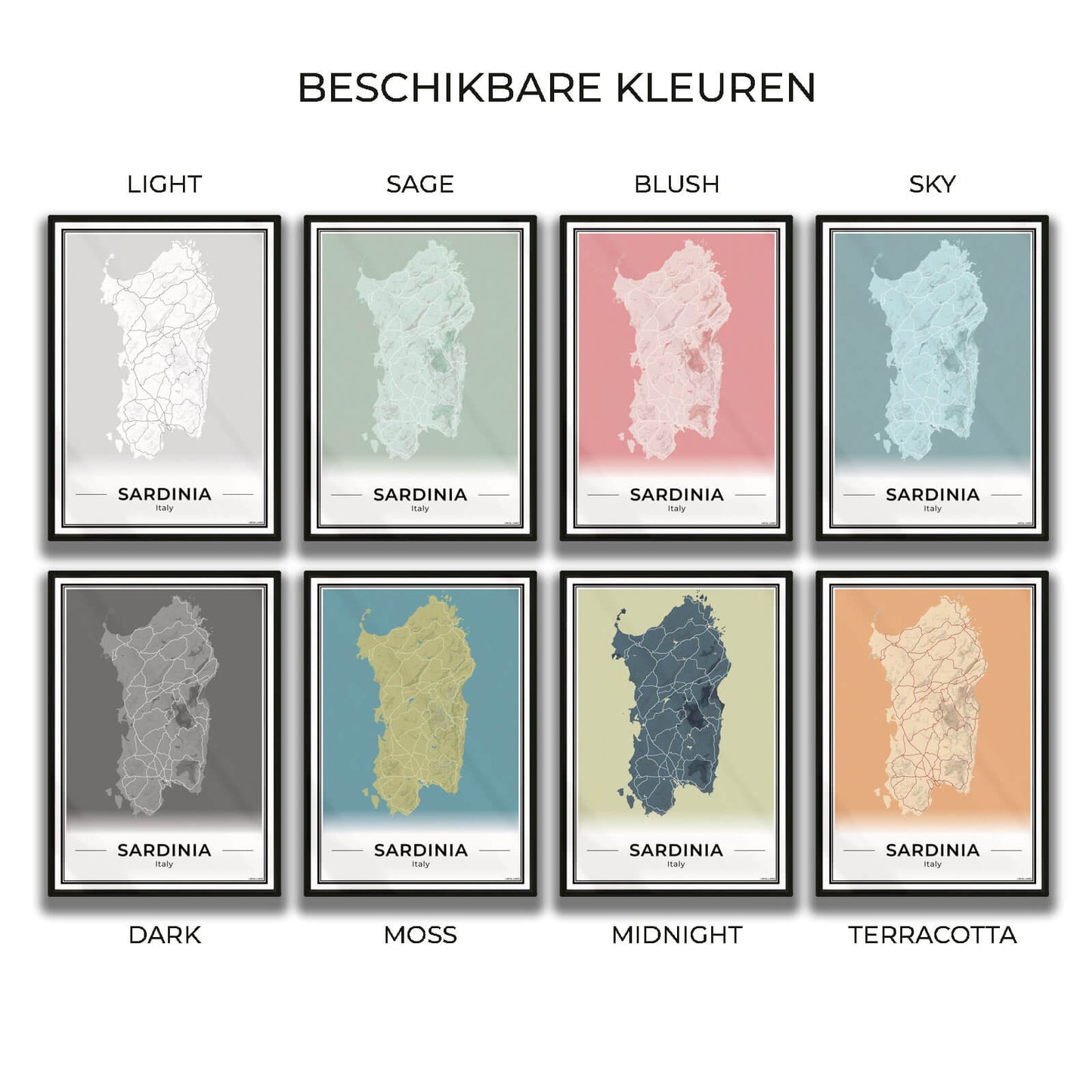 Sardinië Eilandkaart – Poster - Overzicht alle kleurvarianten