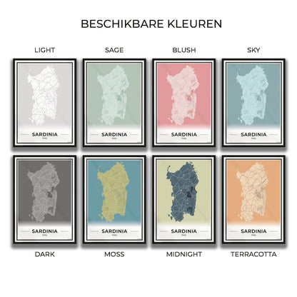 Sardinië Eilandkaart – Poster - Overzicht alle kleurvarianten