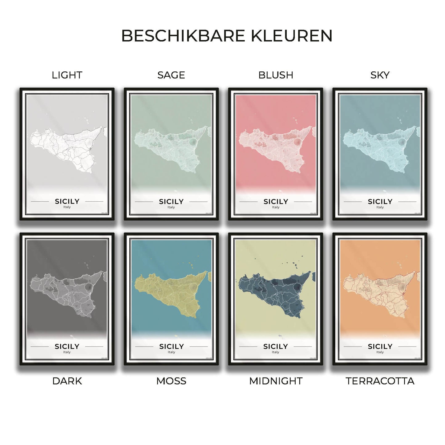 Sicilië Eilandkaart – Poster - Overzicht alle kleurvarianten