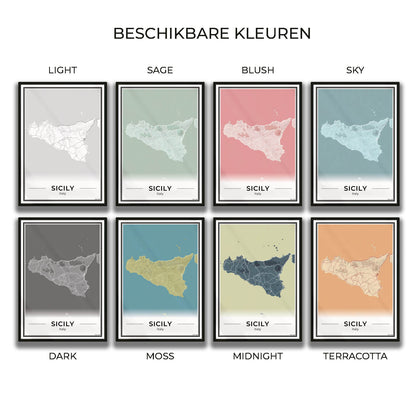 Sicilië Eilandkaart – Poster - Overzicht alle kleurvarianten