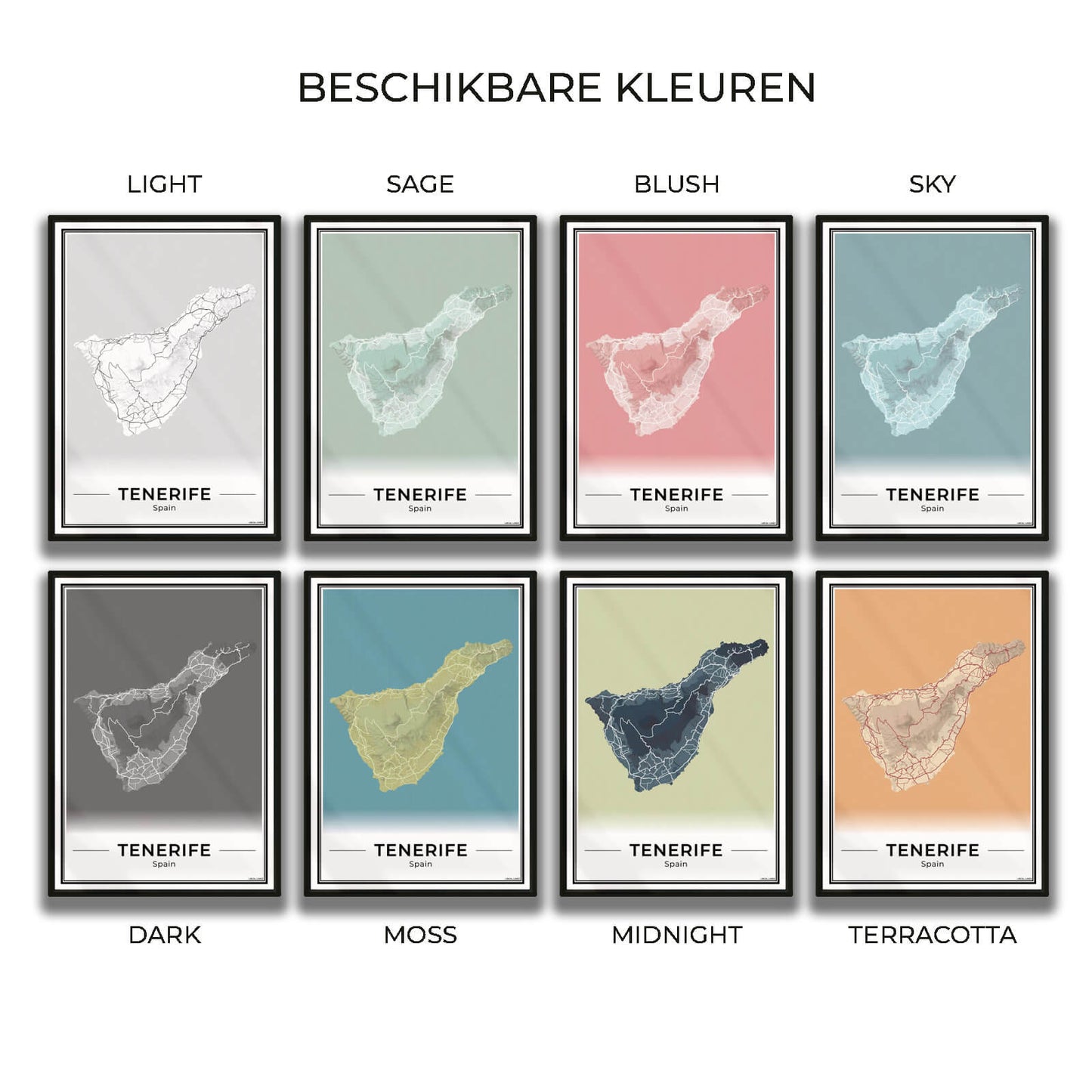 Tenerife Eilandkaart – Poster - Overzicht alle kleurvarianten