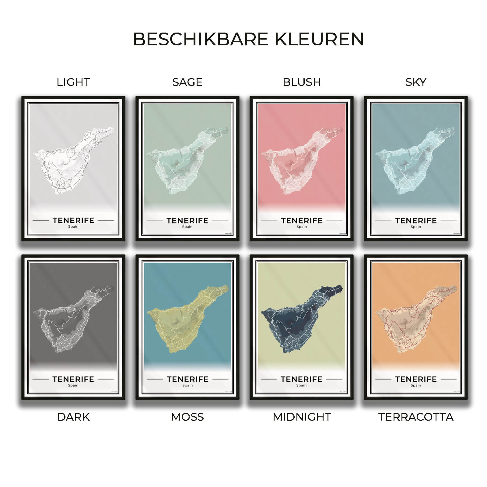 Tenerife Eilandkaart – Poster - Overzicht alle kleurvarianten