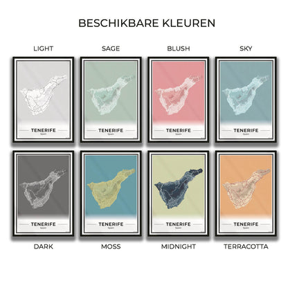 Tenerife Eilandkaart – Poster - Overzicht alle kleurvarianten