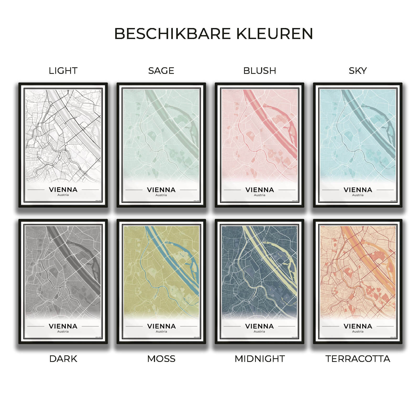 Wenen Stadskaart – Poster - Overzicht alle kleurvarianten