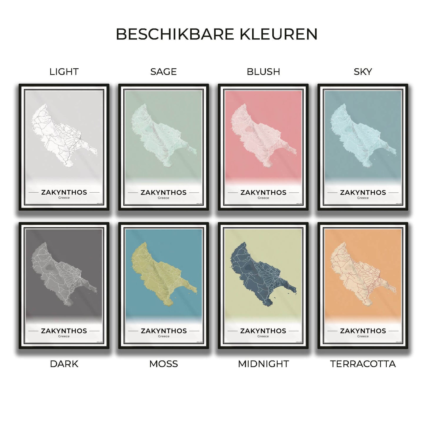 Zakynthos Eilandkaart – Poster - Overzicht alle kleurvarianten