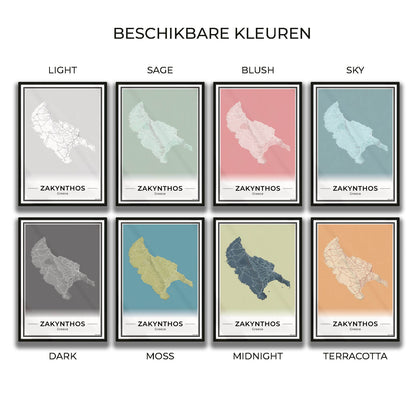 Zakynthos Eilandkaart – Poster - Overzicht alle kleurvarianten