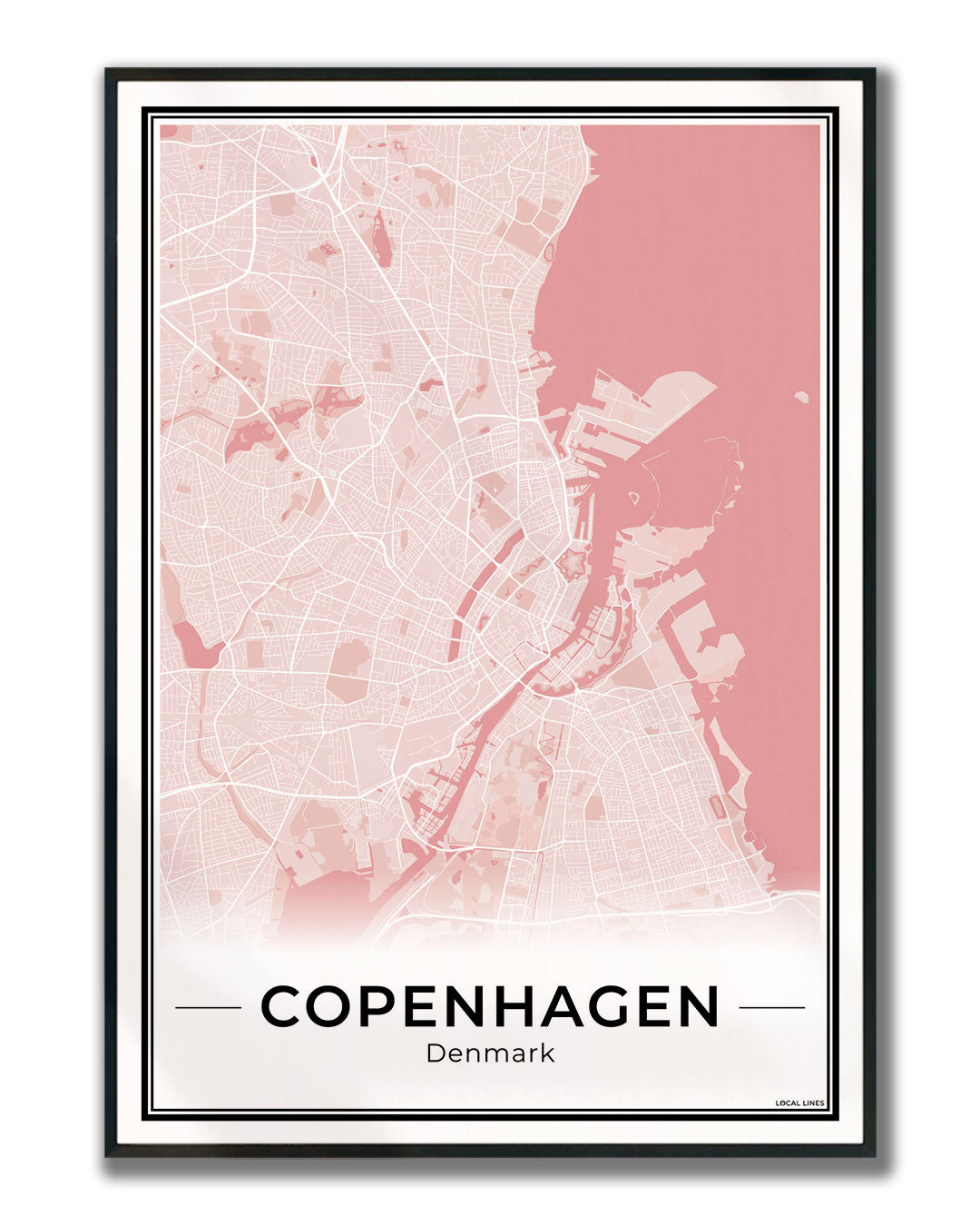 Kopenhagen Stadskaart – Poster - Blush ingelijst