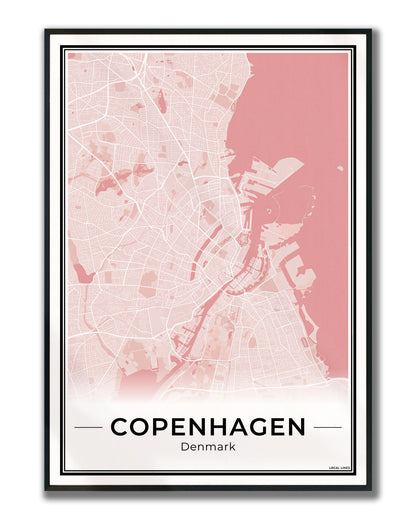 Kopenhagen Stadskaart – Poster - Blush ingelijst