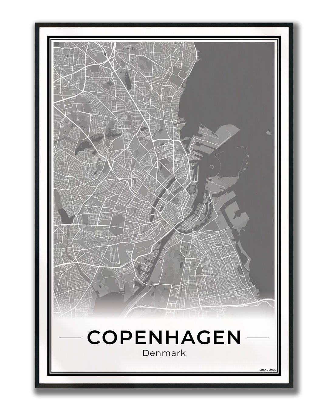 Kopenhagen Stadskaart – Poster - Dark ingelijst