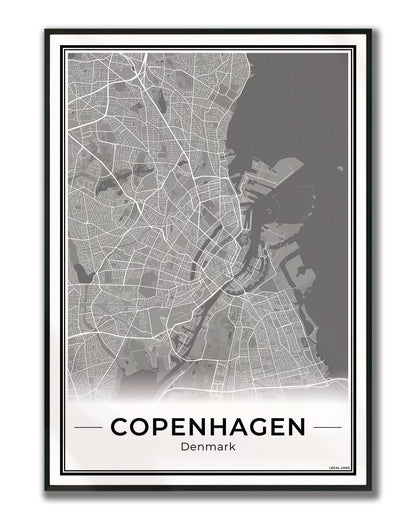 Kopenhagen Stadskaart – Poster - Dark ingelijst