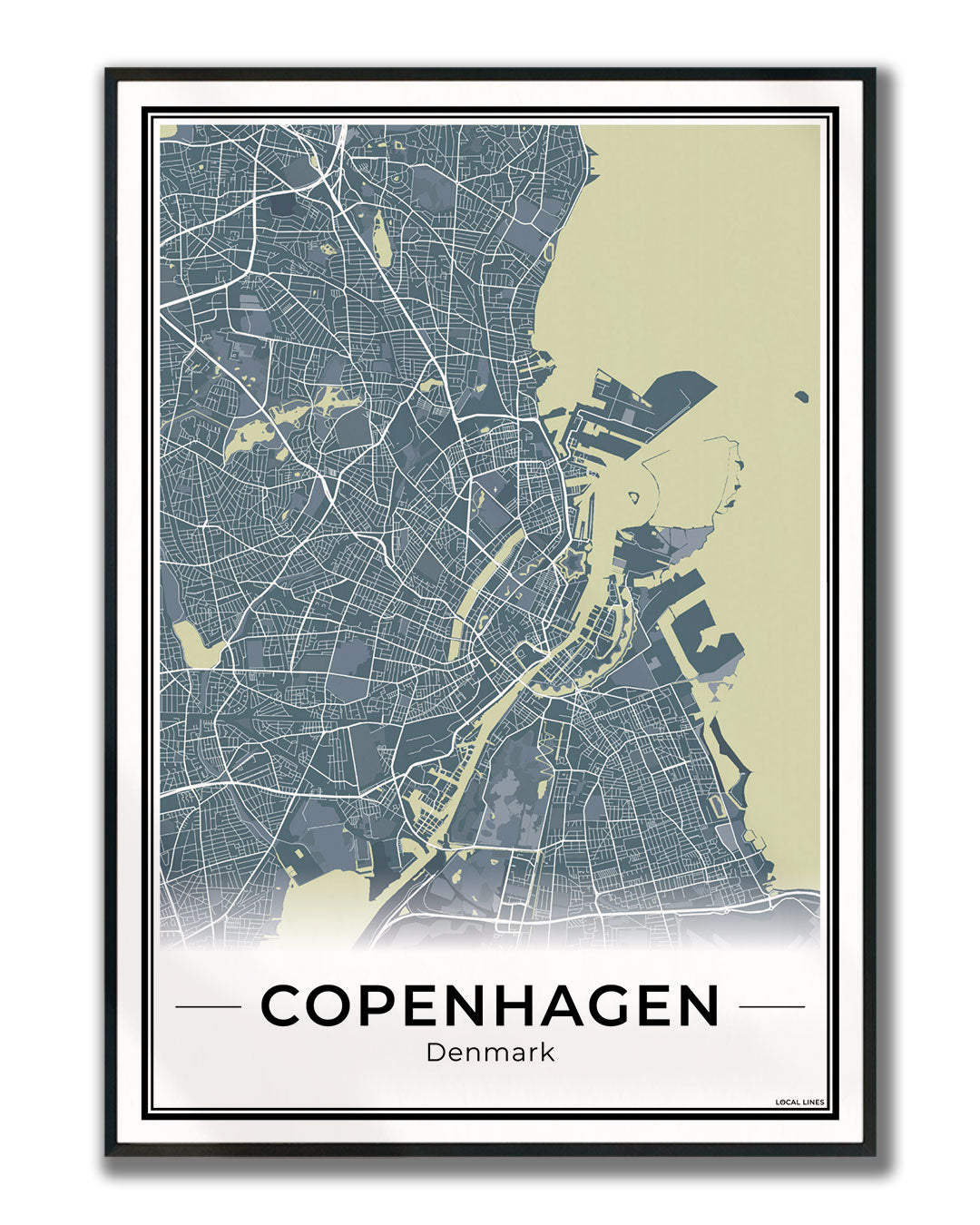 Kopenhagen Stadskaart – Poster - Midnight ingelijst