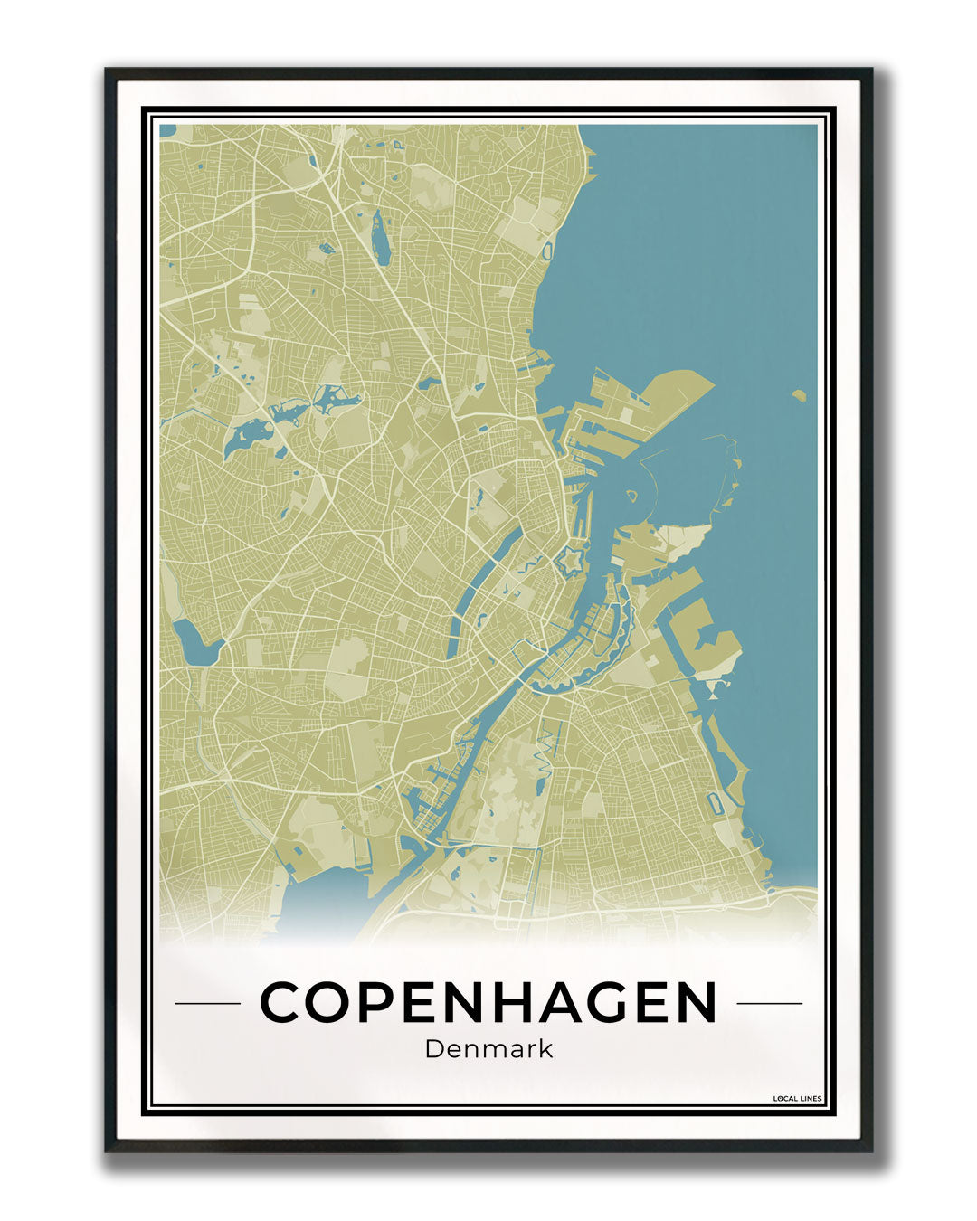 Kopenhagen Stadskaart – Poster - Moss ingelijst