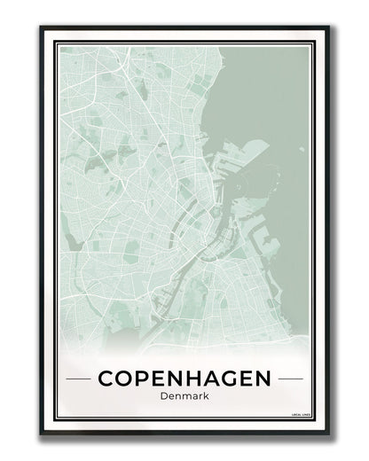 Kopenhagen Stadskaart – Poster - Sage ingelijst