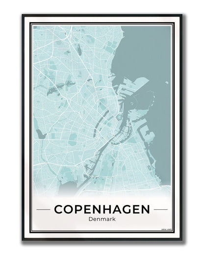Kopenhagen Stadskaart – Poster - Sky ingelijst