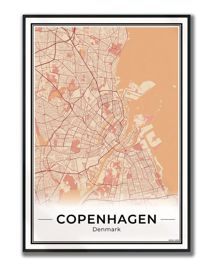 Kopenhagen Stadskaart – Poster - Terracotta ingelijst