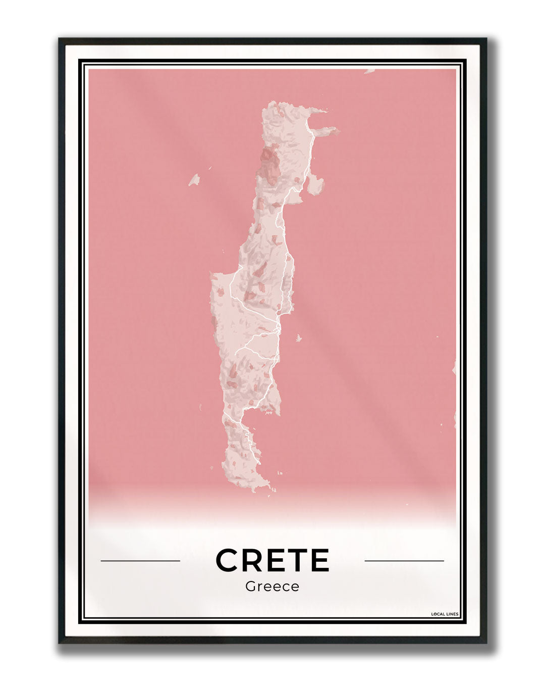 Kreta Eilandkaart – Poster - Blush ingelijst