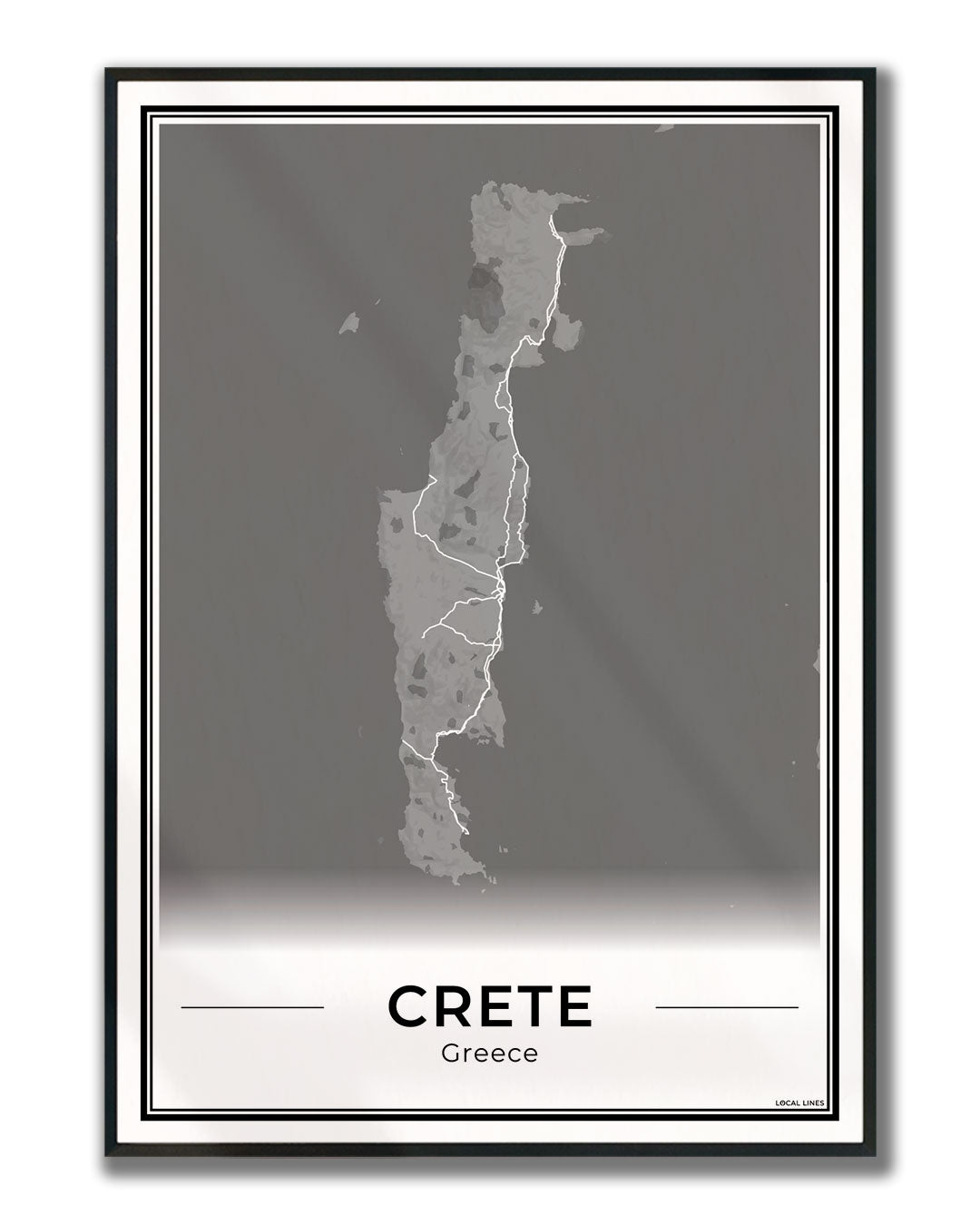 Kreta Eilandkaart – Poster - Dark ingelijst