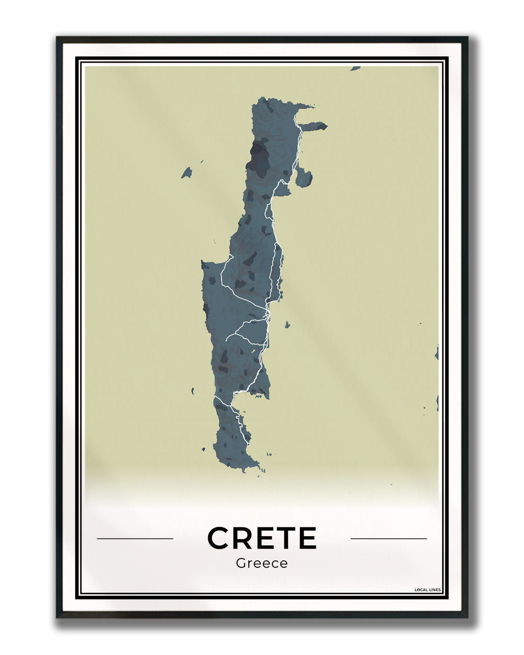 Kreta Eilandkaart – Poster - Midnight ingelijst