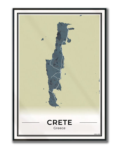 Kreta Eilandkaart – Poster - Midnight ingelijst