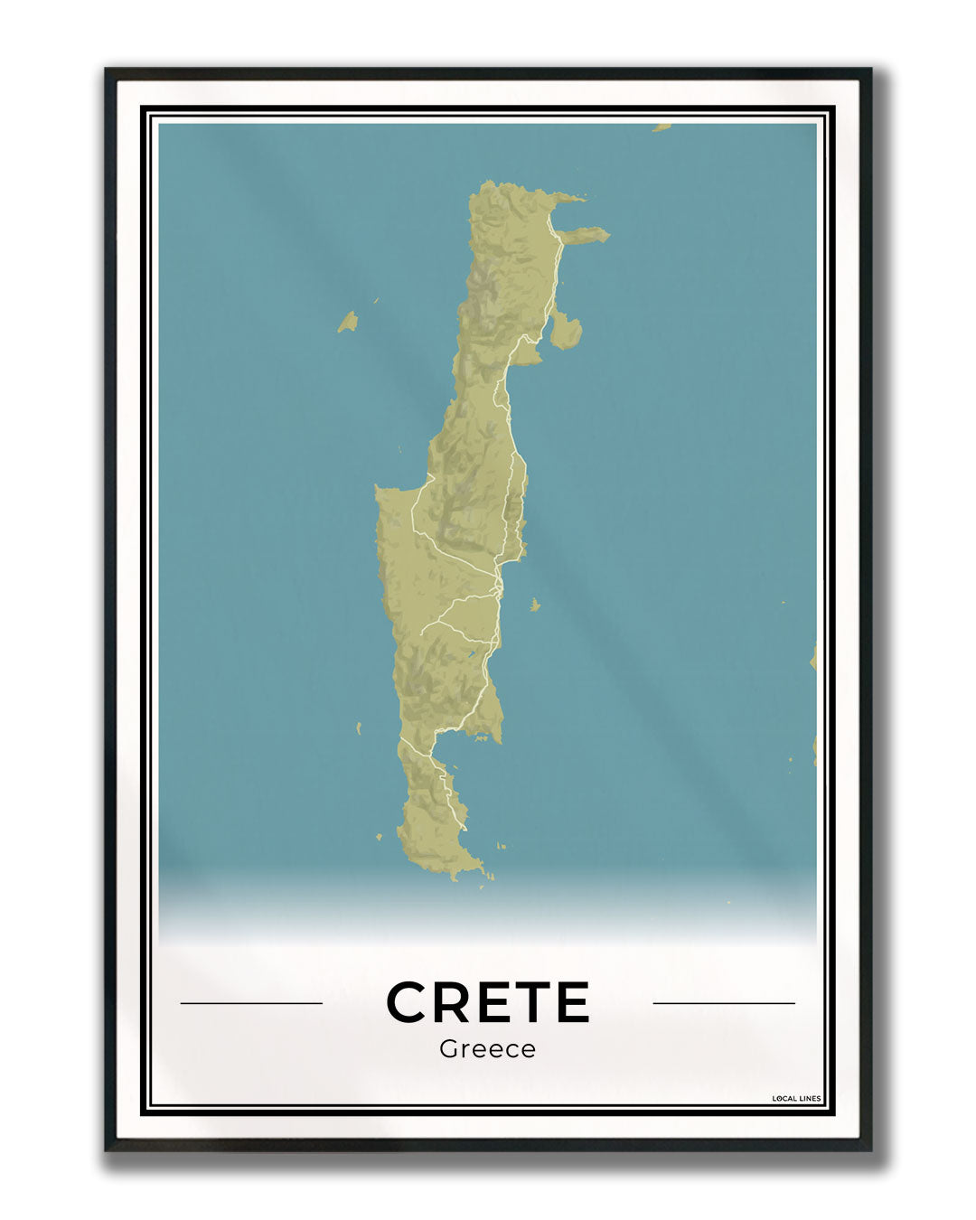 Kreta Eilandkaart – Poster - Moss ingelijst